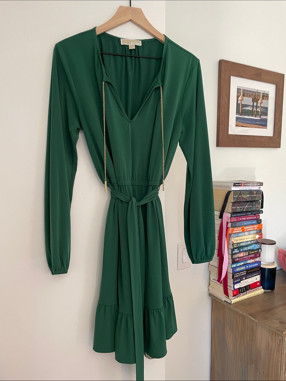 Michael Kors ~ Long Sleeve Emerald Green Tie-Waist Dress